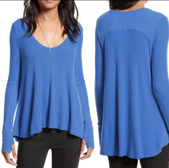 Free People Tops - NWT Free People Cobalt Blue High Low Thermal with Thumb Holes Size Small